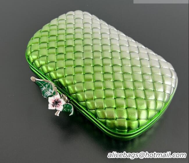 Top Grade Bottega Veneta Knot Bag in Intrecciato Leather with Flower Clasp 826183 Green/Silver 2025