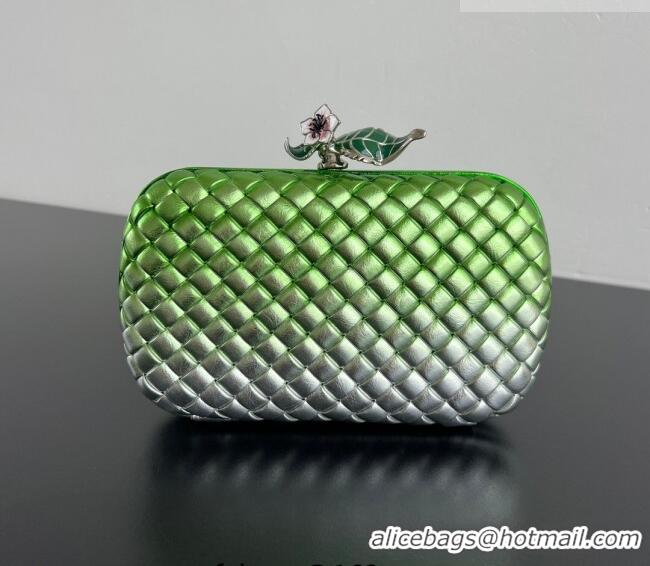 Top Grade Bottega Veneta Knot Bag in Intrecciato Leather with Flower Clasp 826183 Green/Silver 2025