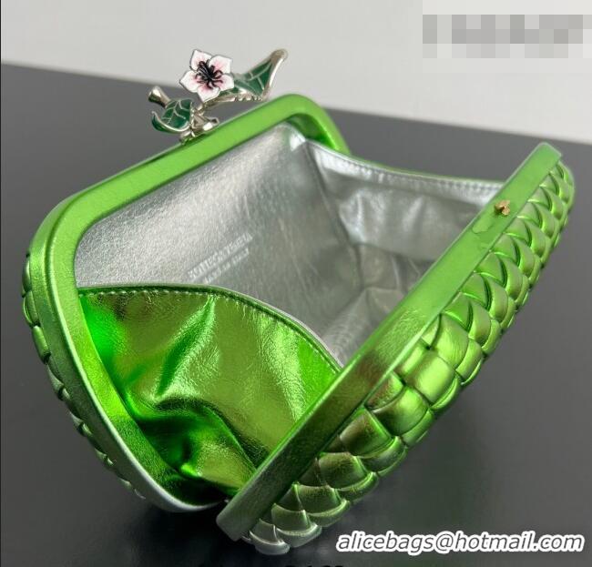 Top Grade Bottega Veneta Knot Bag in Intrecciato Leather with Flower Clasp 826183 Green/Silver 2025