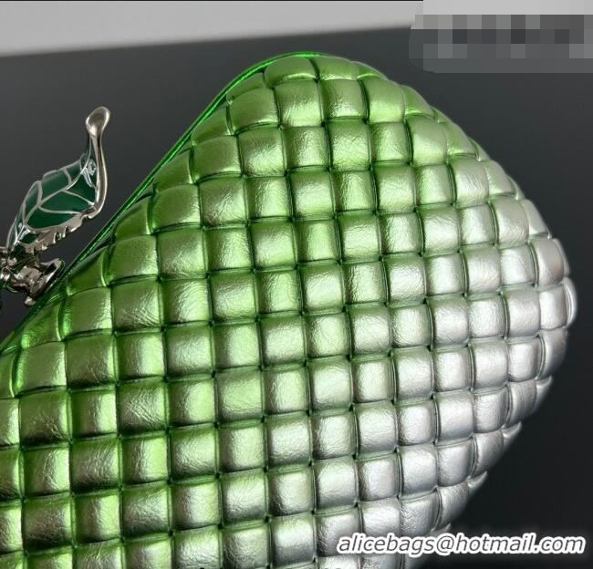 Top Grade Bottega Veneta Knot Bag in Intrecciato Leather with Flower Clasp 826183 Green/Silver 2025