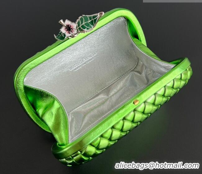Top Grade Bottega Veneta Knot Bag in Intrecciato Leather with Flower Clasp 826183 Green/Silver 2025