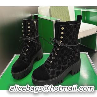 Most Popular Gucci GG Suede Lace-up Platform Ankle Boots 6cm Black 840739 2026