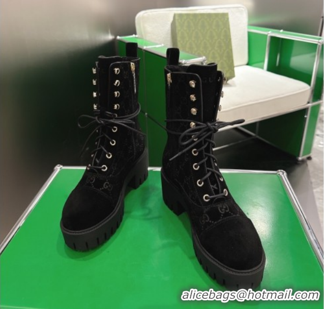 Most Popular Gucci GG Suede Lace-up Platform Ankle Boots 6cm Black 840739 2026