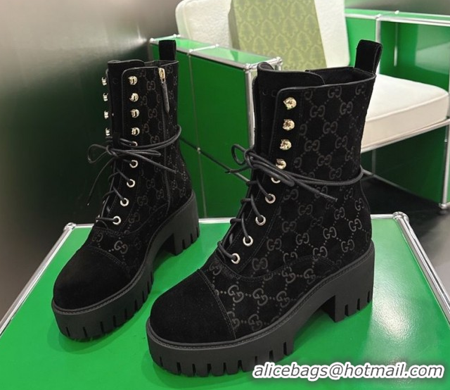 Most Popular Gucci GG Suede Lace-up Platform Ankle Boots 6cm Black 840739 2026