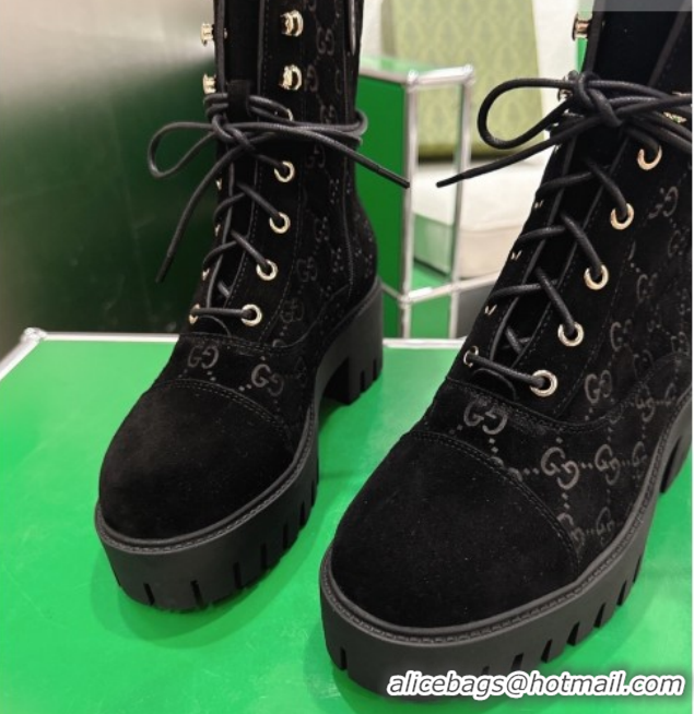 Most Popular Gucci GG Suede Lace-up Platform Ankle Boots 6cm Black 840739 2026