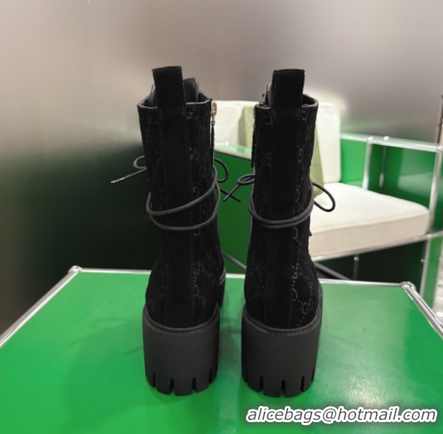 Most Popular Gucci GG Suede Lace-up Platform Ankle Boots 6cm Black 840739 2026