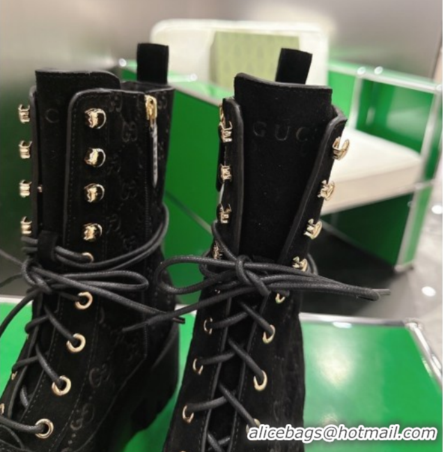 Most Popular Gucci GG Suede Lace-up Platform Ankle Boots 6cm Black 840739 2026