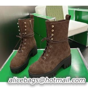 Good Quality Gucci GG Suede Lace-up Platform Ankle Boots 6cm 840739 Dark Brown 2026