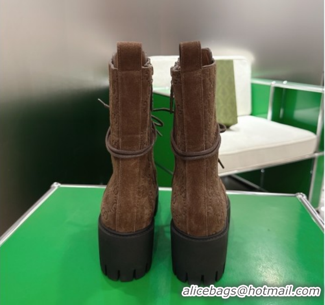 Good Quality Gucci GG Suede Lace-up Platform Ankle Boots 6cm 840739 Dark Brown 2026