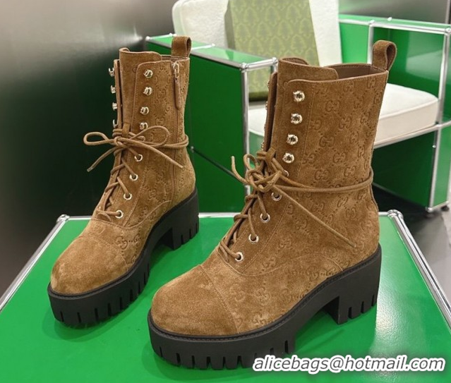 Best Product Gucci GG Suede Lace-up Platform Ankle Boots 6cm 840739 Light Brown 2026