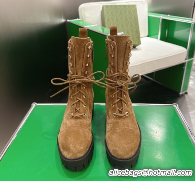 Best Product Gucci GG Suede Lace-up Platform Ankle Boots 6cm 840739 Light Brown 2026