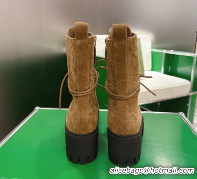 Best Product Gucci GG Suede Lace-up Platform Ankle Boots 6cm 840739 Light Brown 2026