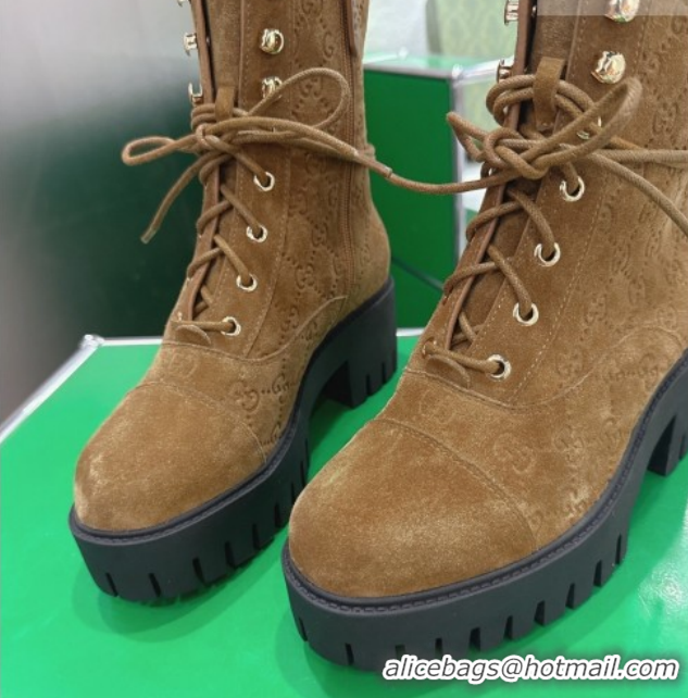 Best Product Gucci GG Suede Lace-up Platform Ankle Boots 6cm 840739 Light Brown 2026