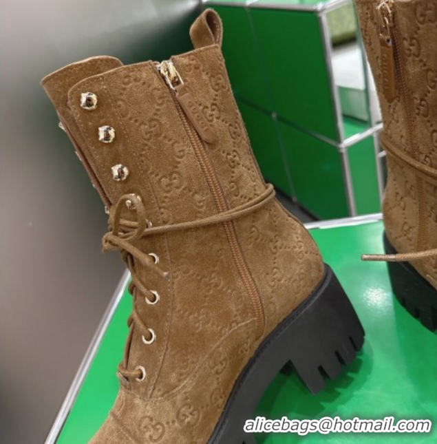 Best Product Gucci GG Suede Lace-up Platform Ankle Boots 6cm 840739 Light Brown 2026