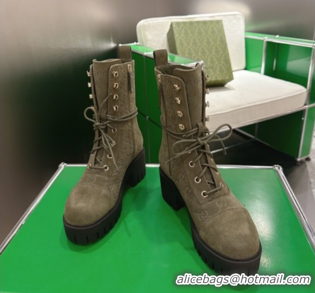 Hot Style Gucci GG Suede Lace-up Platform Ankle Boots 6cm 840739 Green 2026