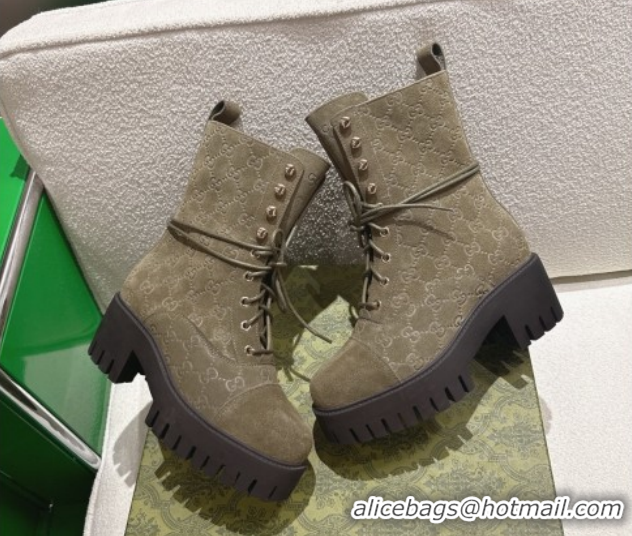 Hot Style Gucci GG Suede Lace-up Platform Ankle Boots 6cm 840739 Green 2026