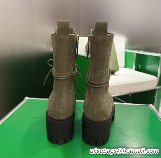 Hot Style Gucci GG Suede Lace-up Platform Ankle Boots 6cm 840739 Green 2026