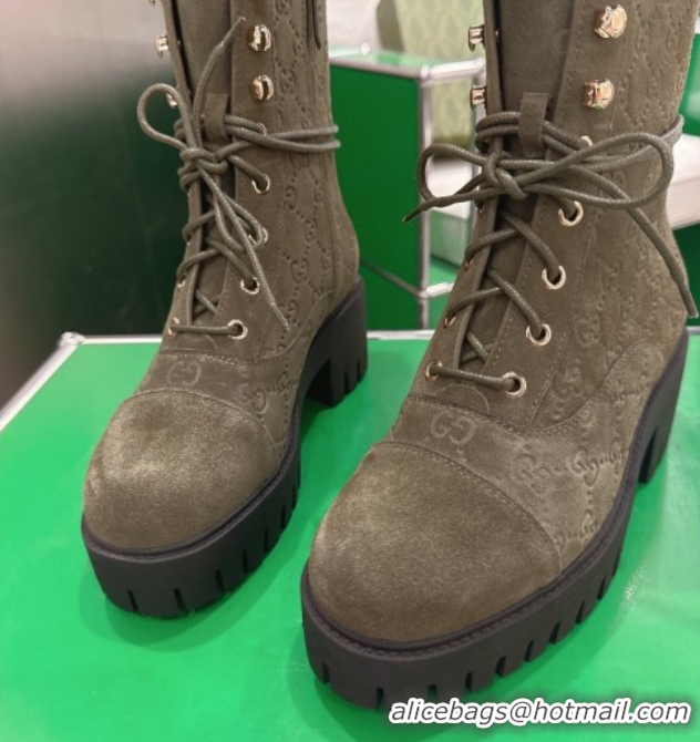 Hot Style Gucci GG Suede Lace-up Platform Ankle Boots 6cm 840739 Green 2026