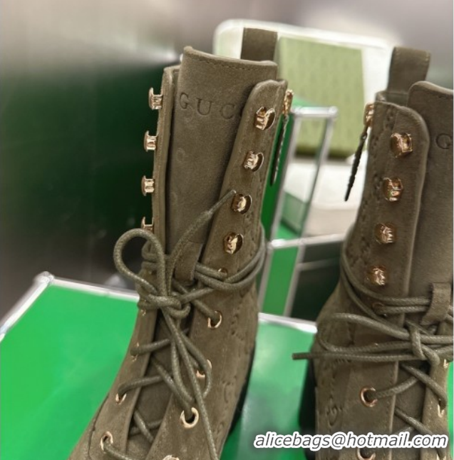 Hot Style Gucci GG Suede Lace-up Platform Ankle Boots 6cm 840739 Green 2026