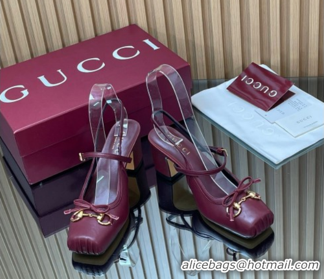 Purchase Gucci Horsebit Slingback Pumps 6.5cm in Calf Leather 850327 Dark Burgundy 2026