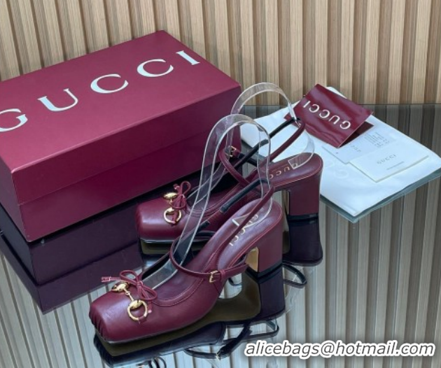 Purchase Gucci Horsebit Slingback Pumps 6.5cm in Calf Leather 850327 Dark Burgundy 2026
