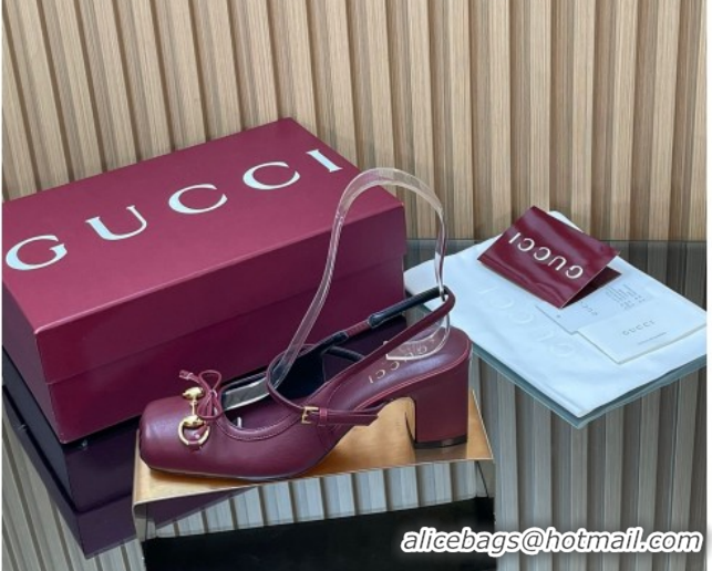 Purchase Gucci Horsebit Slingback Pumps 6.5cm in Calf Leather 850327 Dark Burgundy 2026