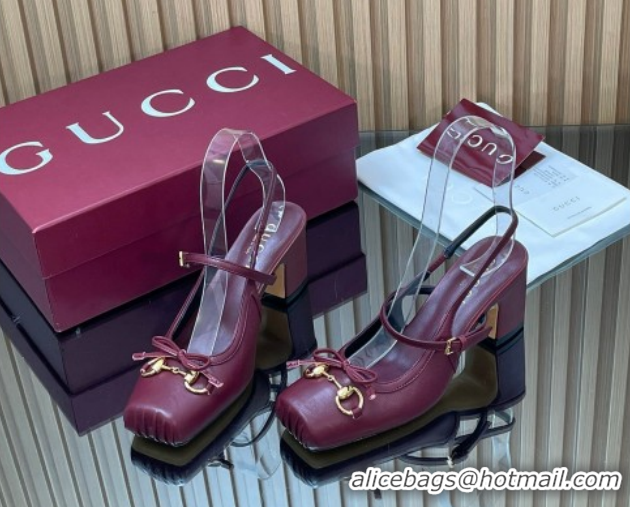 Purchase Gucci Horsebit Slingback Pumps 6.5cm in Calf Leather 850327 Dark Burgundy 2026