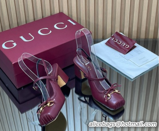 Purchase Gucci Horsebit Slingback Pumps 6.5cm in Calf Leather 850327 Dark Burgundy 2026