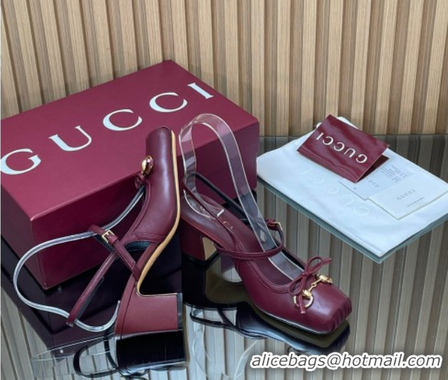 Purchase Gucci Horsebit Slingback Pumps 6.5cm in Calf Leather 850327 Dark Burgundy 2026