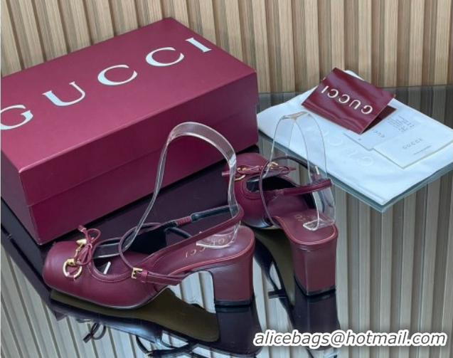 Purchase Gucci Horsebit Slingback Pumps 6.5cm in Calf Leather 850327 Dark Burgundy 2026