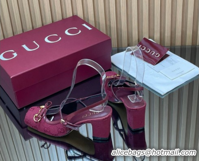 Pretty Style Gucci Horsebit Slingback Pumps 6.5cm in GG Canvas 850327 Red 2026