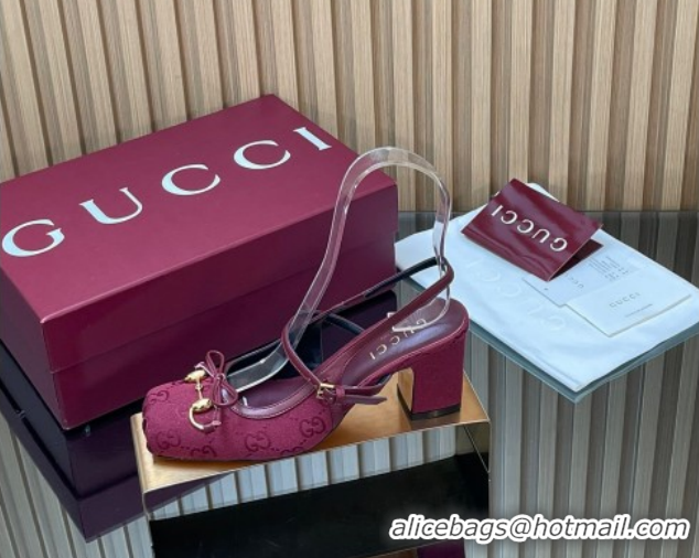Pretty Style Gucci Horsebit Slingback Pumps 6.5cm in GG Canvas 850327 Red 2026