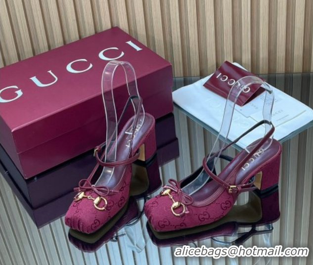 Pretty Style Gucci Horsebit Slingback Pumps 6.5cm in GG Canvas 850327 Red 2026