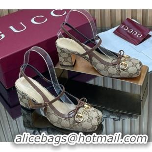 Top Grade Gucci Horsebit Slingback Pumps 6.5cm in GG Canvas 850327 Beige 2026