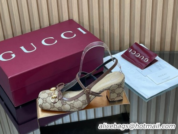 Top Grade Gucci Horsebit Slingback Pumps 6.5cm in GG Canvas 850327 Beige 2026