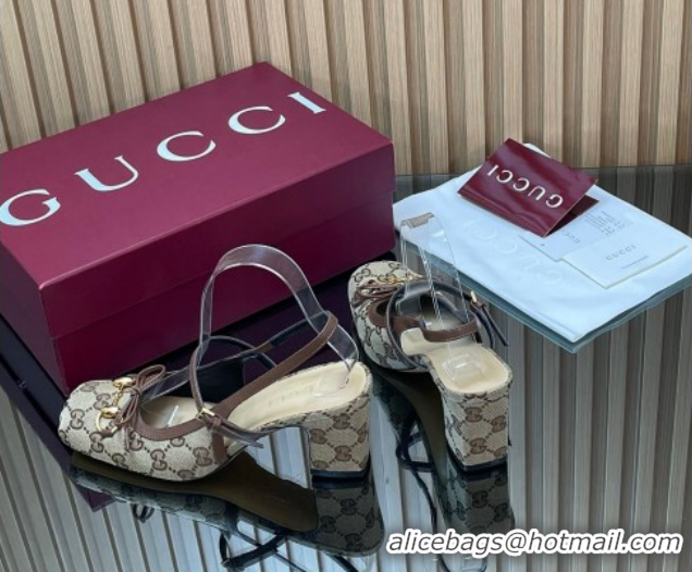 Top Grade Gucci Horsebit Slingback Pumps 6.5cm in GG Canvas 850327 Beige 2026