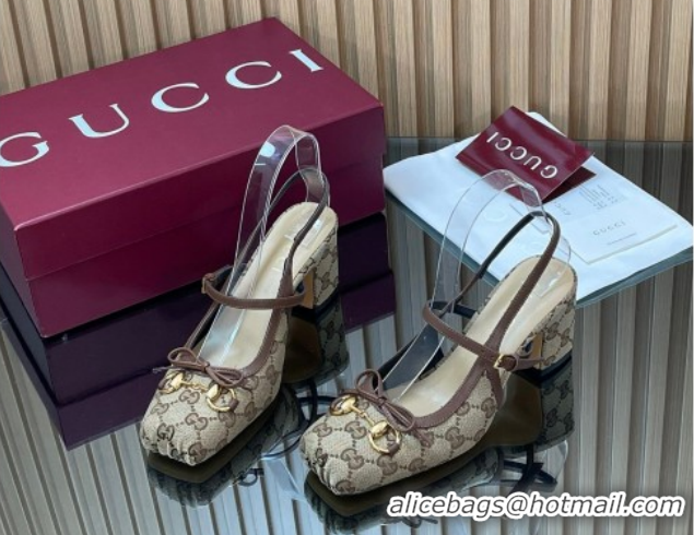 Top Grade Gucci Horsebit Slingback Pumps 6.5cm in GG Canvas 850327 Beige 2026