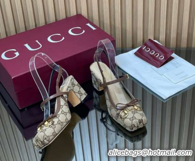 Top Grade Gucci Horsebit Slingback Pumps 6.5cm in GG Canvas 850327 Beige 2026