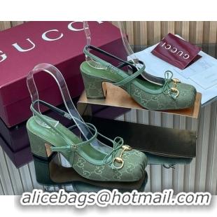 Unique Style Gucci Horsebit Slingback Pumps 6.5cm in GG Canvas 850327 Green 2026