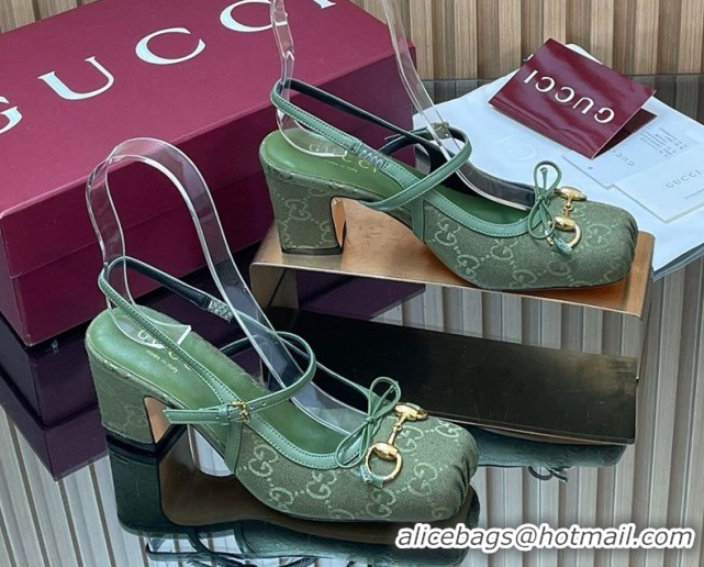 Unique Style Gucci Horsebit Slingback Pumps 6.5cm in GG Canvas 850327 Green 2026