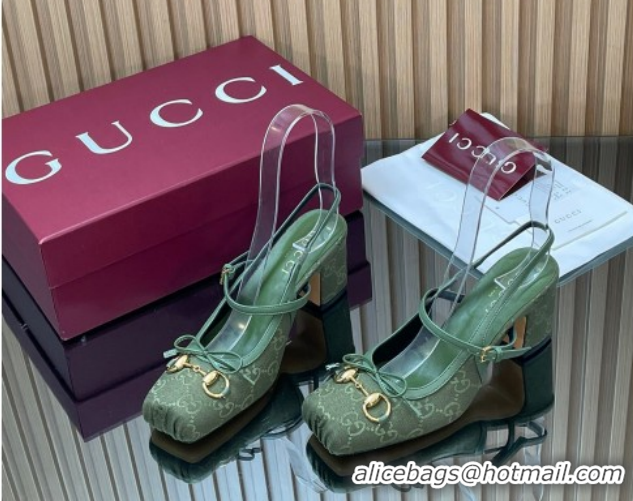 Unique Style Gucci Horsebit Slingback Pumps 6.5cm in GG Canvas 850327 Green 2026