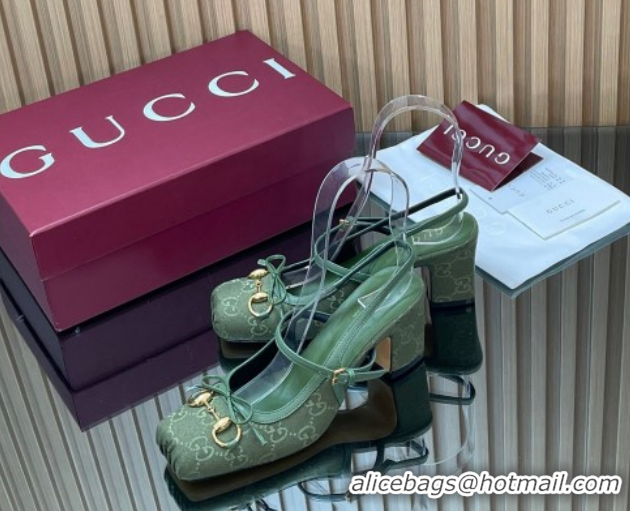Unique Style Gucci Horsebit Slingback Pumps 6.5cm in GG Canvas 850327 Green 2026