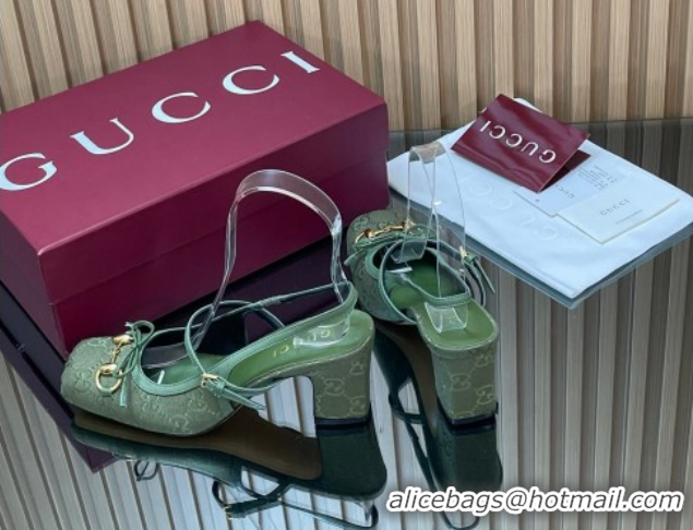 Unique Style Gucci Horsebit Slingback Pumps 6.5cm in GG Canvas 850327 Green 2026