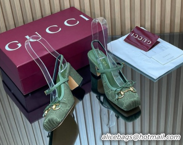 Unique Style Gucci Horsebit Slingback Pumps 6.5cm in GG Canvas 850327 Green 2026