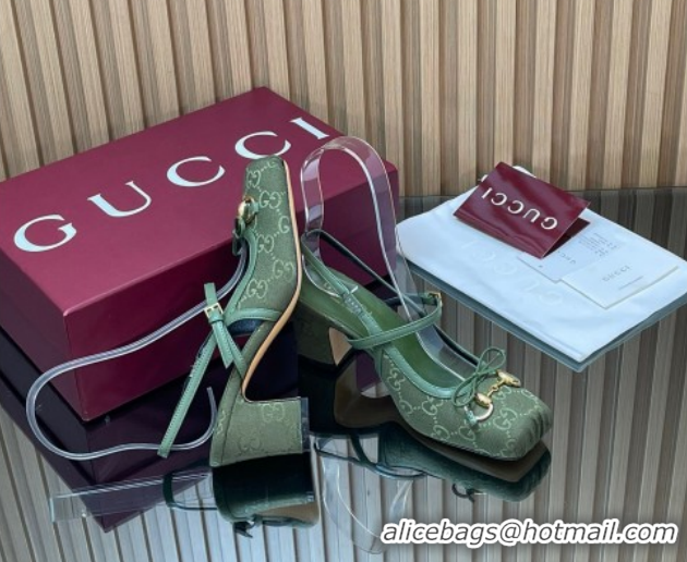 Unique Style Gucci Horsebit Slingback Pumps 6.5cm in GG Canvas 850327 Green 2026