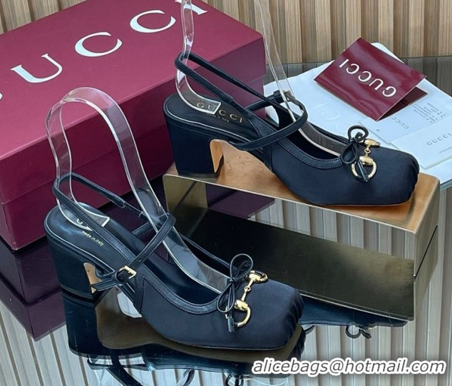 Popular Style Gucci Horsebit Slingback Pumps 6.5cm in Satin 850327 Black 2026