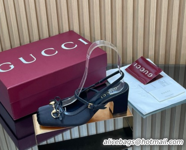 Popular Style Gucci Horsebit Slingback Pumps 6.5cm in Satin 850327 Black 2026