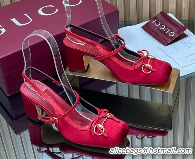 Best Price Gucci Horsebit Slingback Pumps 6.5cm in Satin 850327 Red 2026