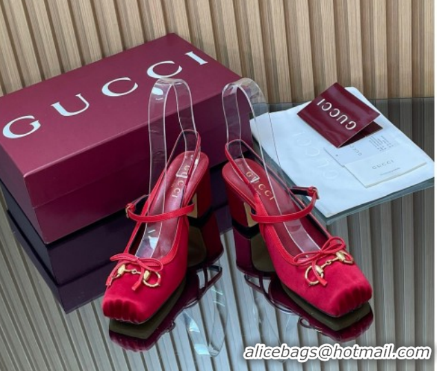 Best Price Gucci Horsebit Slingback Pumps 6.5cm in Satin 850327 Red 2026