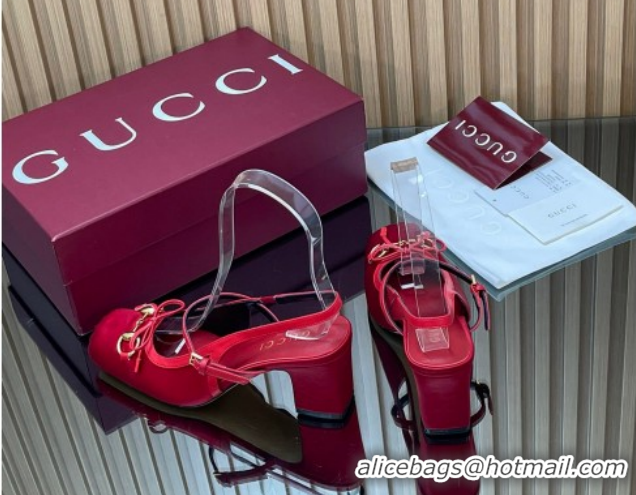 Best Price Gucci Horsebit Slingback Pumps 6.5cm in Satin 850327 Red 2026